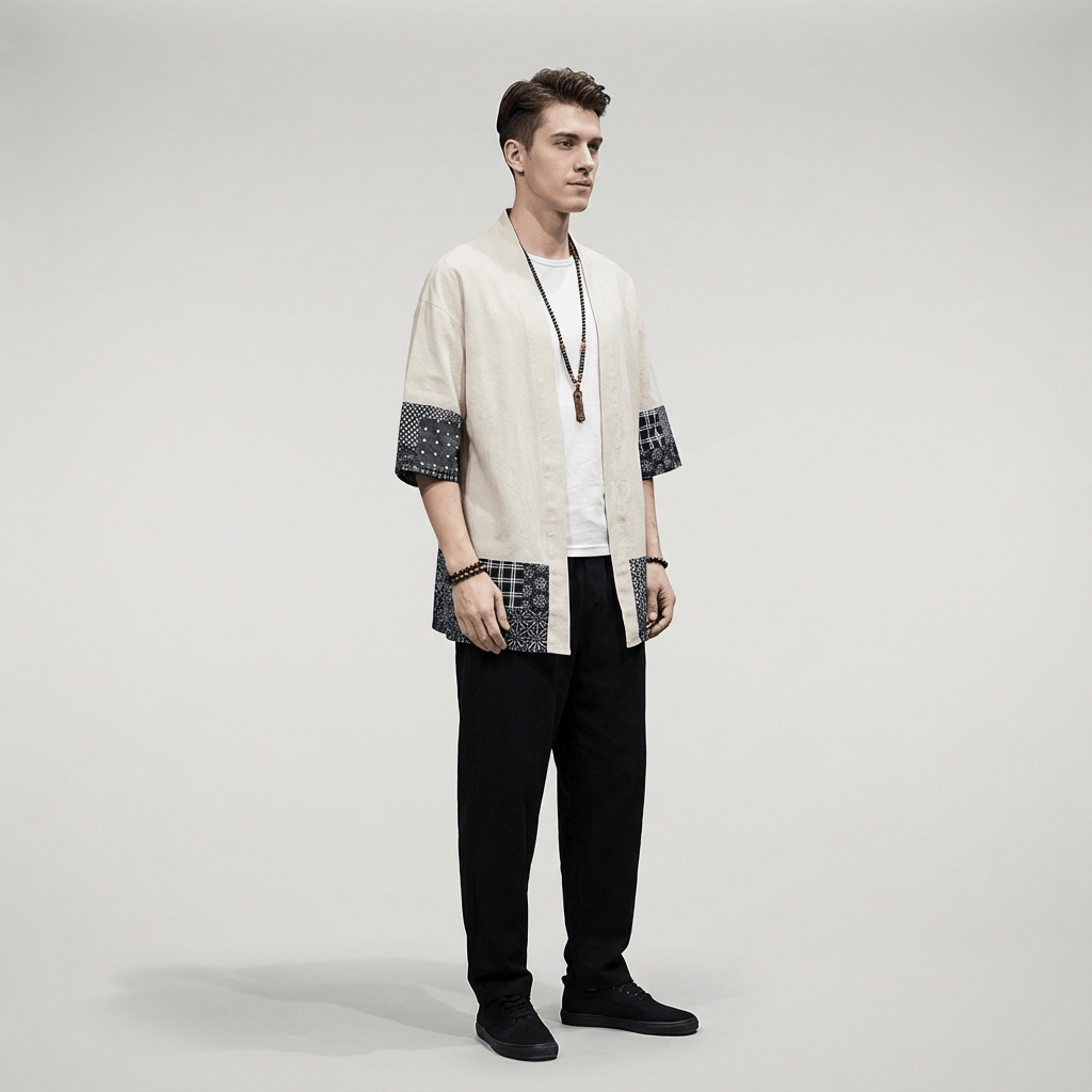 Veste Kimono Beige Homme