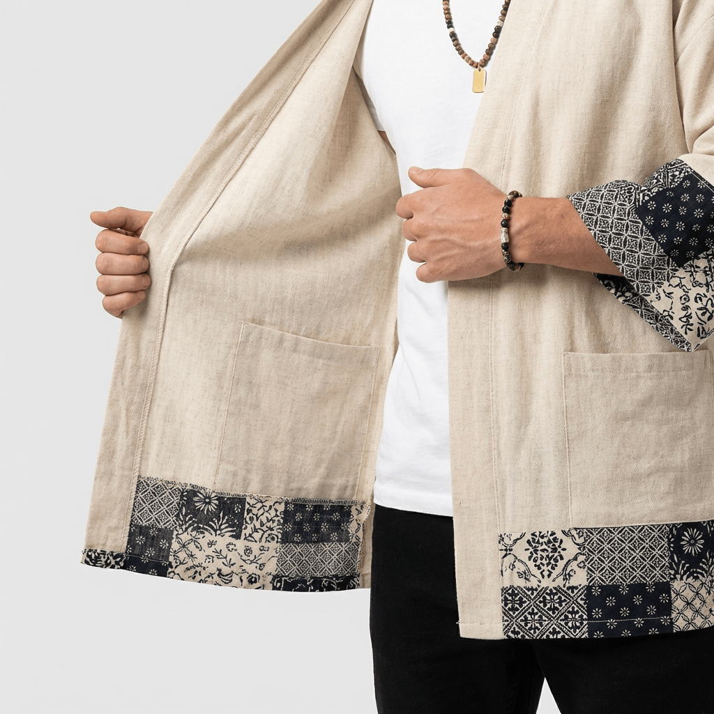 Veste Kimono Beige Homme