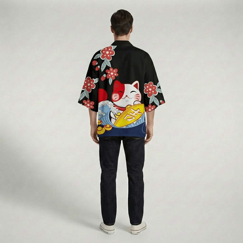 Veste Noir Kimono Homme Manche Courte